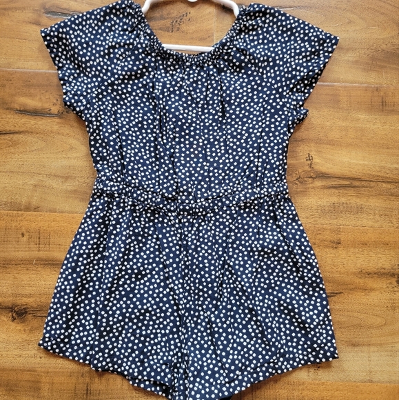 Navy blue with small white polka-dot romper - Picture 1 of 1